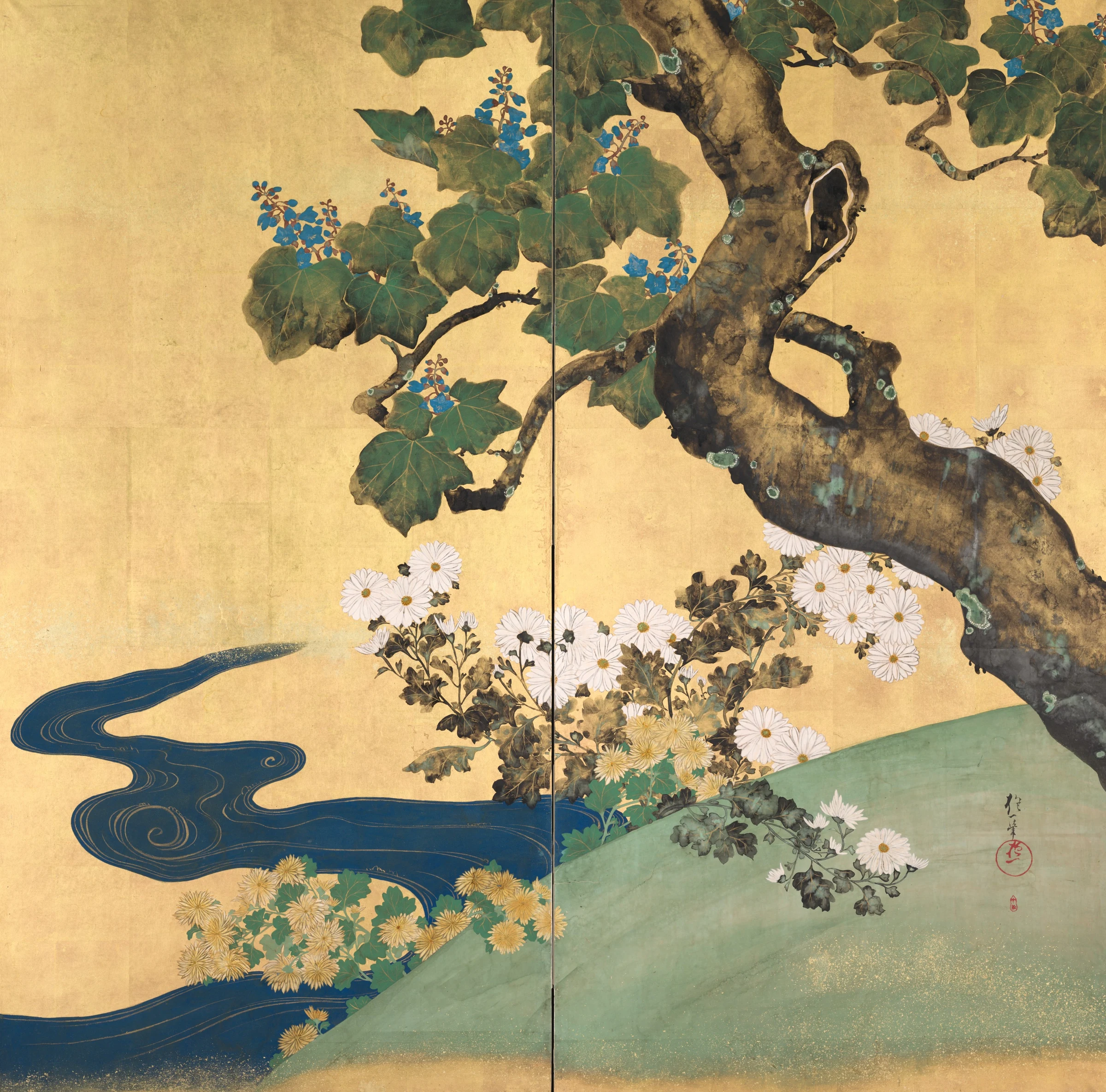 桐菊図屏風