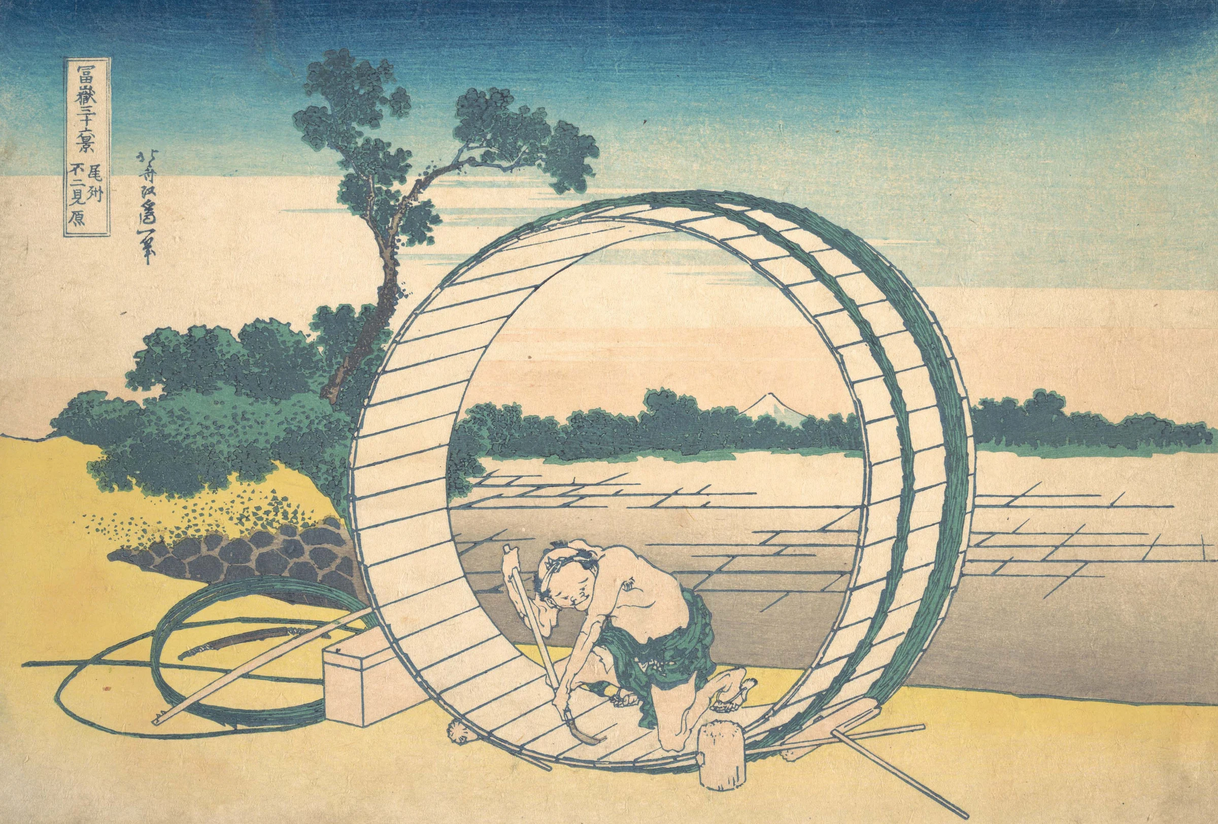 Fujimigahara in Owari Province (Bishū Fujimigahara), from the series Thirty-six Views of Mount Fuji (Fugaku sanjūrokkei)