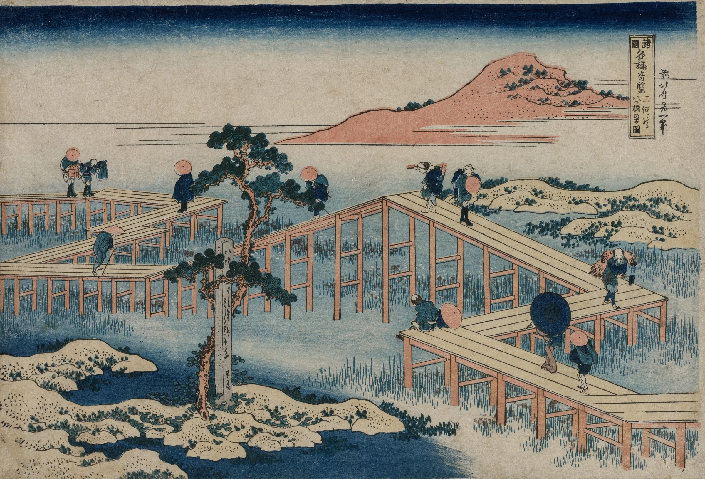 An Ancient Picture of the Eight Part Bridge in Mikawa Province (from the series Curious Views of Famous Bridges in the Provinces)