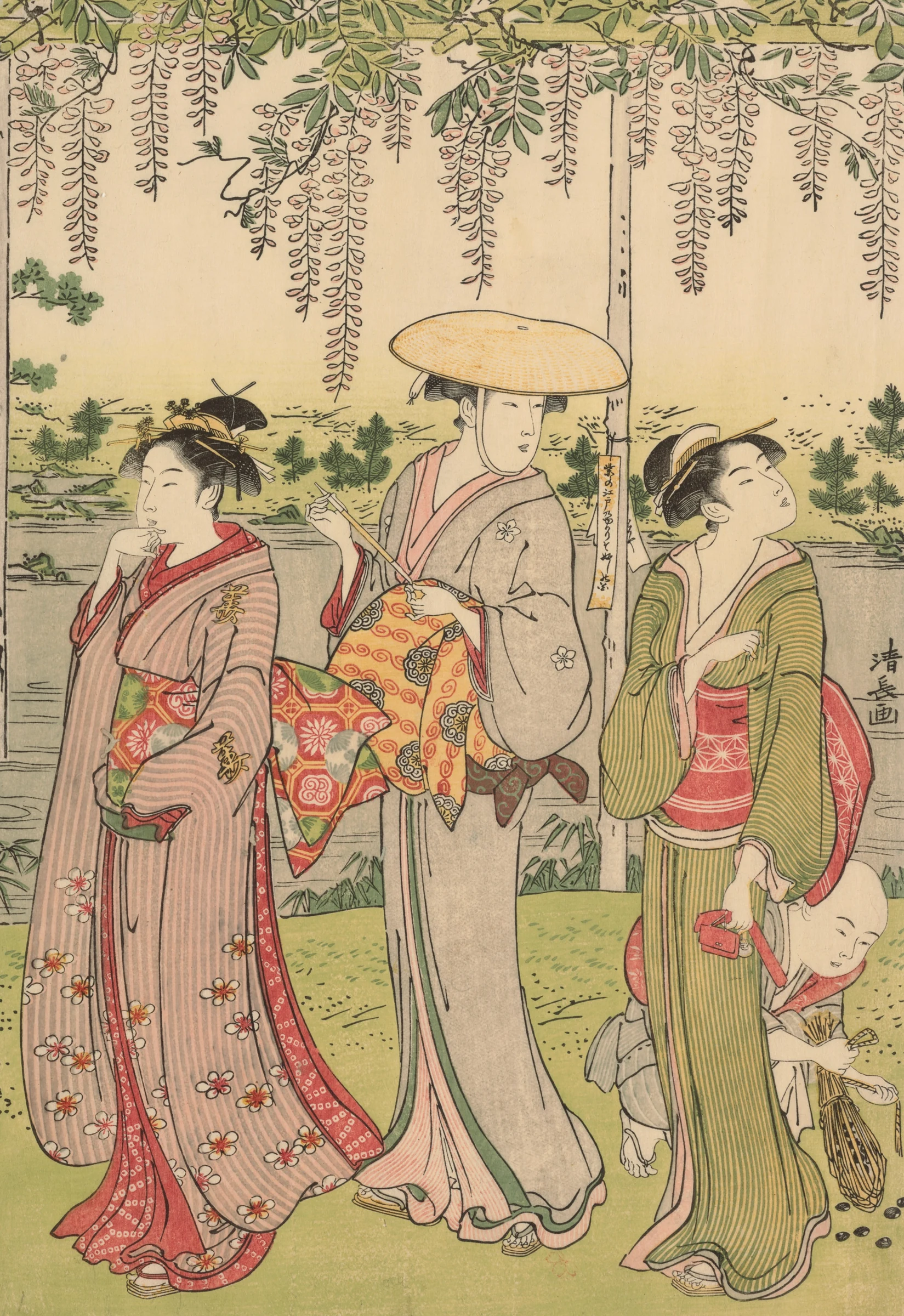 Admiring the wisteria at Kameido Shrine