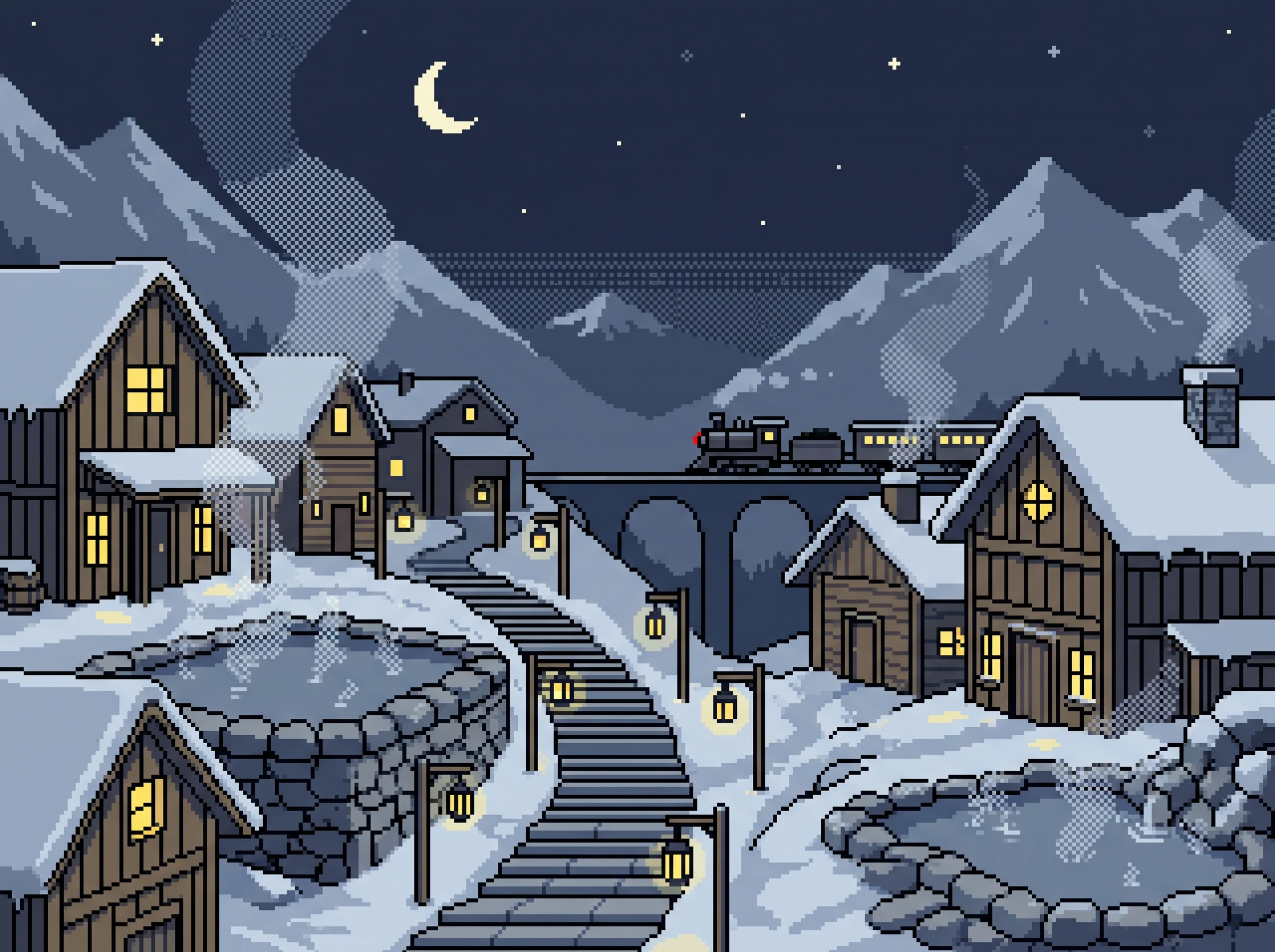 雪の温泉街
