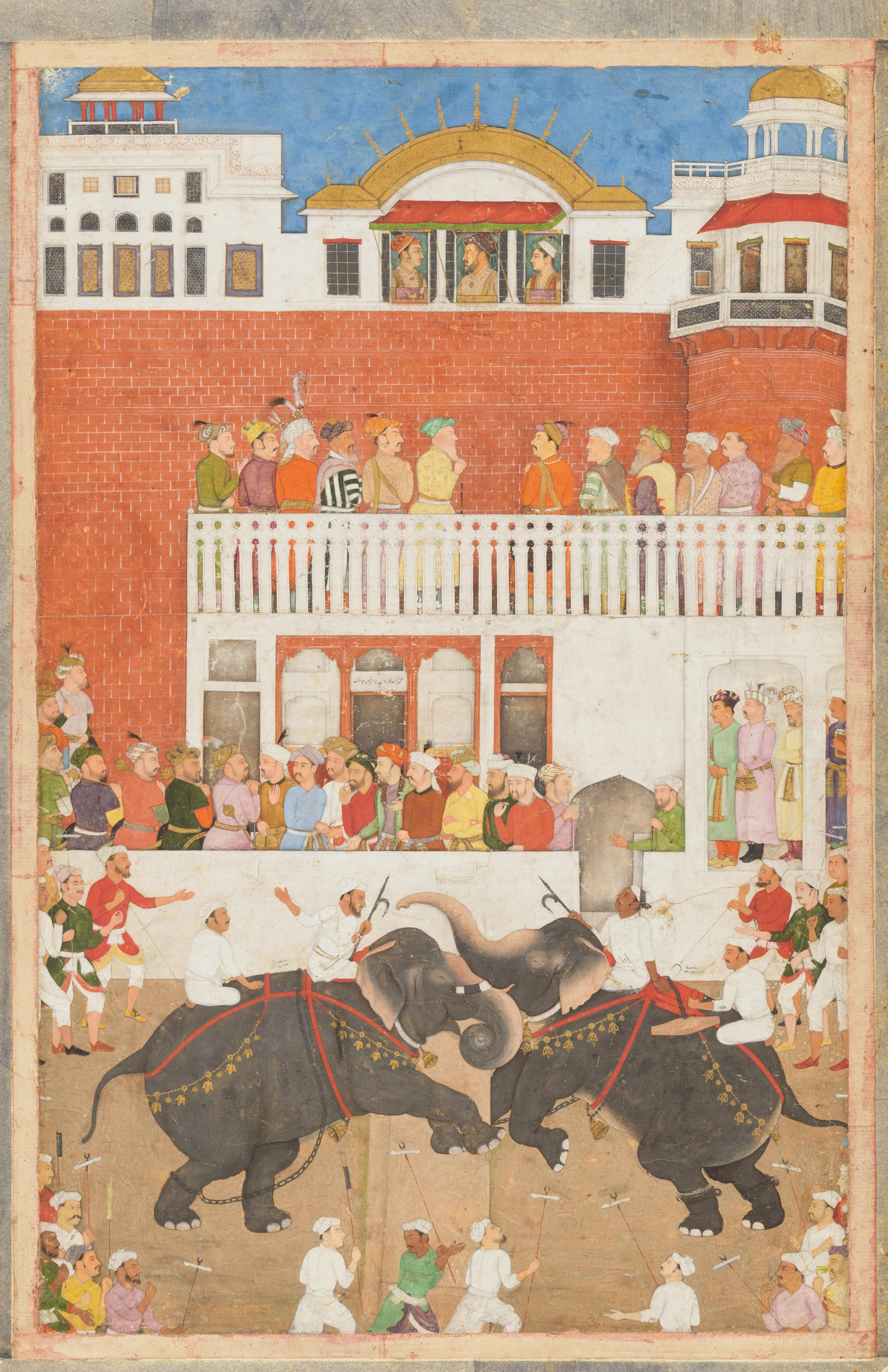 "Shah Jahan Watching an Elephant Fight", Folio from a Padshahnama